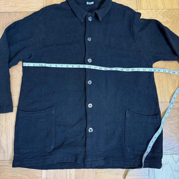 CP Shades Large Black Button Down Shirt Heavy Knit Cotton Jacket Lagenlook - Picture 6 of 8